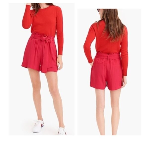 J. Crew Pants - J. Crew Women's Paperbag Shorts Red Tie Waist Sash Pull-On Fashion Chic Size M